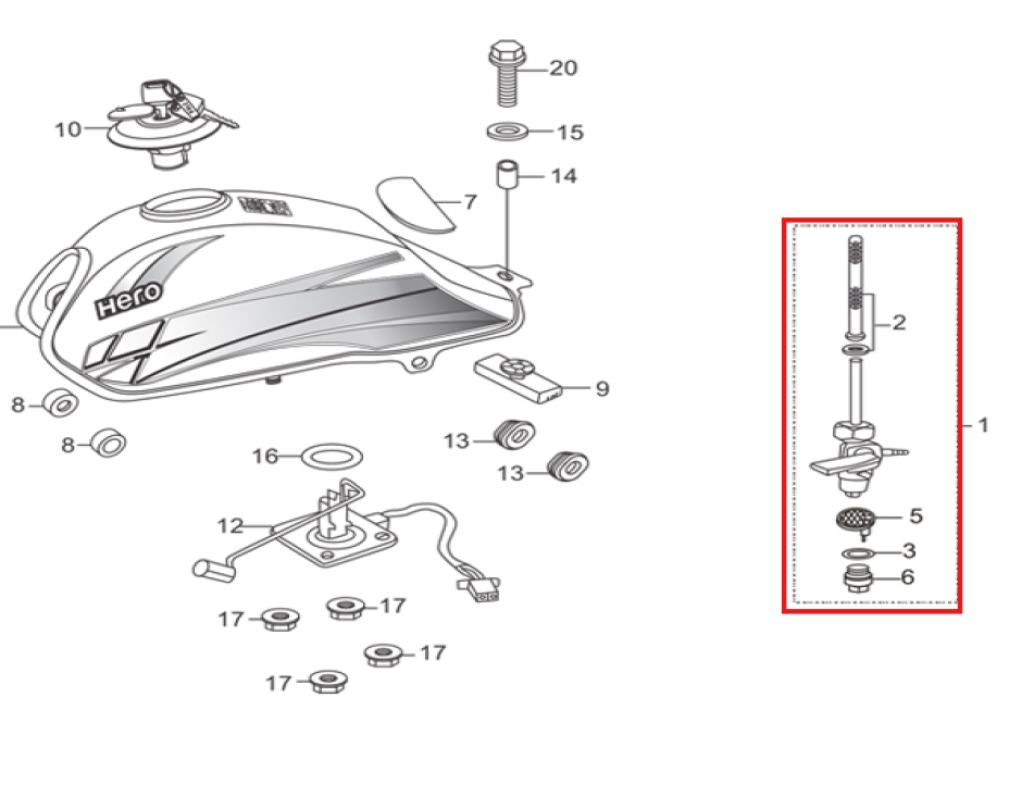 Llave de gasolina eco deluxe 100 - passion HERO original