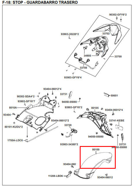 Guardabarros trasero interno xtreme 125 - like KYMCO 125 original