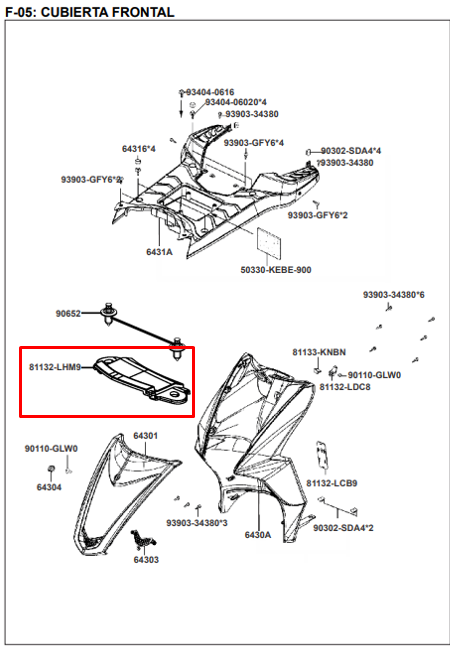 Cubierta interna de guarda piernas agility naked 125 KYMCO original