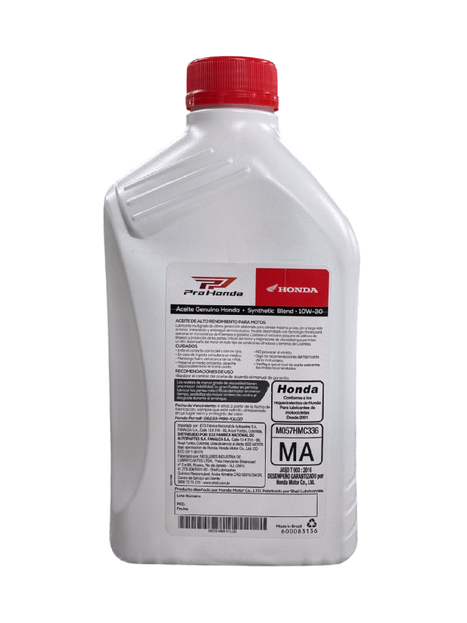 Aceite de motor pro honda 10wsemisintetico 30 tiempos 4